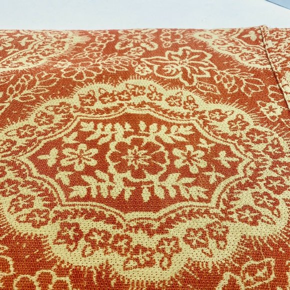 Antique Orange & Gold Large Coverlet Blanket Quilt Fringe Embroidery Vintage WOW - Picture 9 of 10